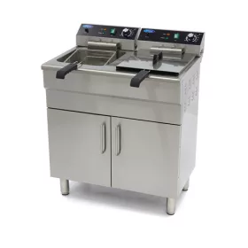   Maxima - Elektromos olajsütő, fritőz, állvánnyal, leeresztő csappal 2 x 16 liter 2 x 5 kW