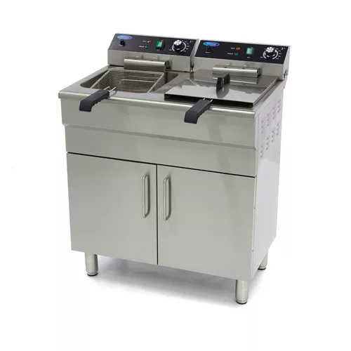Maxima - Elektromos olajsütő, fritőz, állvánnyal, leeresztő csappal 2 x 16 liter 2 x 5 kW