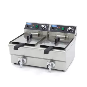   Maxima - Elektromos olajsütő, fritőz, leeresztő csappal, 2 x 10 liter 6kW