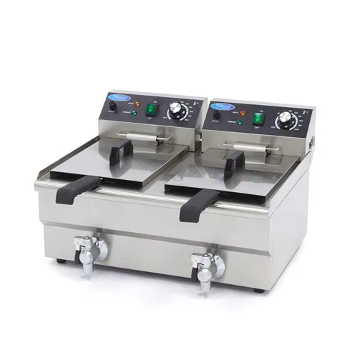 Maxima - Elektromos olajsütő, fritőz, leeresztő csappal, 2 x 10 liter 6kW