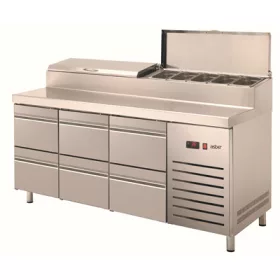   Asber - pizzapult felhajtható fedelű feltéthűtővel 6 fiókos GN1/2 ETPZ-180-06 HC