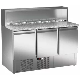   Asber - Pizzapult 3 ajtós beépített feltéthűtővel alsó aggregáttal (ETSA-140)