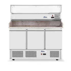   Hendi - Pizzapult 3 ajtós, alsó aggregáttal, feltéthűtővel, gránit lappal, 254 liter, 1400x700x(h)1491mm, Arktic