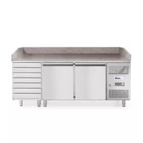   Hendi - Pizzapult - 2 ajtós, 7 fiókkal, jobboldali aggregáttal, gránit lappal 250L, Arktic,  230V/250W, 2020x802x(H)1000mm