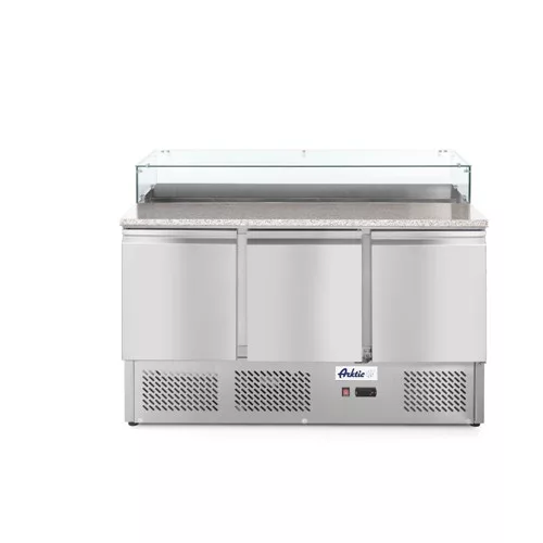 Hendi - Pizzapult 3 ajtós beépített feltéthűtővel alsó aggregáttal 380L, Arktic, 230V/310W, 1378x702x(H)1155mm