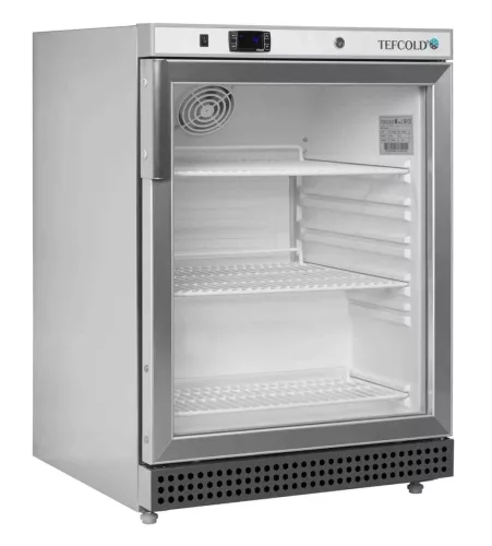 Tefcold - Üvegajtós hűtő 1 ajtós, 119 literes, rozsdamentes, fehér belső borítás, UR200SG