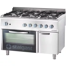   Stalgast - gáztűzhely 6 égős 1200x700x850 mm 41,5 kW statikus sütővel - 9711210
