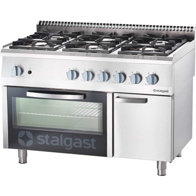 Stalgast - Professional gas stove 6 égős 1200x700x850 mm 41,5 kW statikus sütővel - 9711210