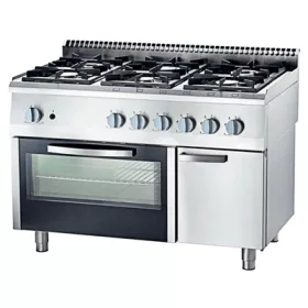   Stalgast - gáztűzhely 6 égős 1200x700x850 mm 36,5+5 kW statikus sütővel PB 9711230