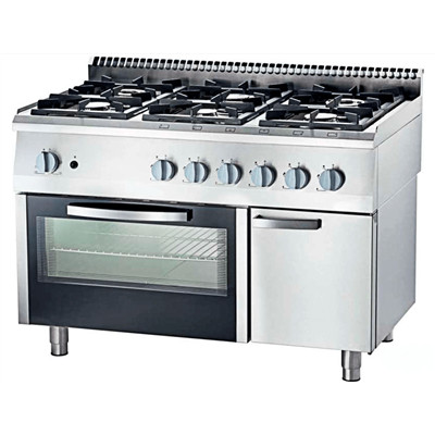Stalgast - gáztűzhely 6 égős 1200x700x850 mm 36,5+5 kW statikus sütővel PB 9711230