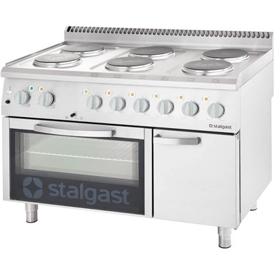 Stalgast - Professional Electric Stove 6 égős 1200x700x850 mm 22,4 kW légkeveréses sütővel - 9717000