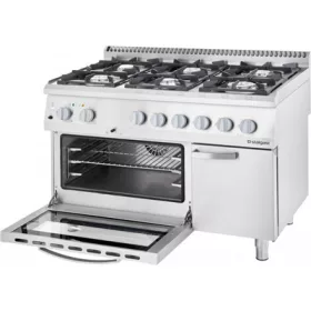   Stalgast - gáztűzhely 6 égős 1200x700x850 mm 32,5 kW légkeveréses sütővel - 9717110