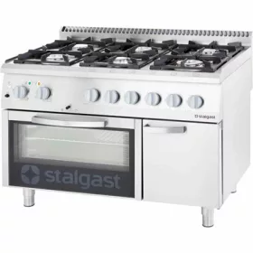   Stalgast - gáztűzhely 6 égős 1200x700x850 mm 36,5 kW légkeveréses sütővel - 9717210