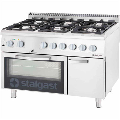 Stalgast - Professional gas stove 6 égős 1200x700x850 mm 36,5 kW légkeveréses sütővel - 9717210