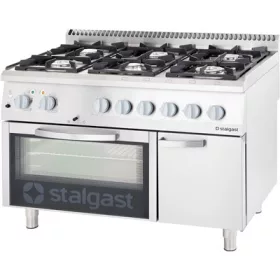   Stalgast - gáztűzhely 6 égős 1200x700x850mm, GN 1/1 légkeveréses sütővel 9717230 PB gáz