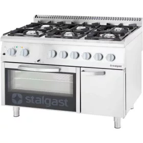   Stalgast - gáztűzhely 6 égős 1200x700x850 mm 36,5 kW statikus sütővel - 9718210