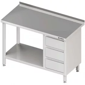   Stalgast - Rozsdamentes munkaasztal, alsó polccal és fiókkal - 800x700x850 mm,
