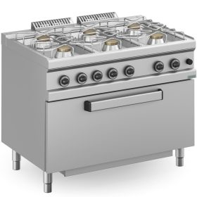   Dexion - Gáztűzhely 6 égős gázüzemű sütővel, 1 nagy ajtós sütő 1100x714x850 mm szabadonálló (DXMFB711FGMXS)