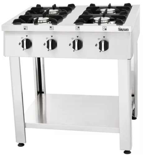 Baysan - Szabadonálló gáztűzhely 4 égős, összeszerelhető, 24kW, PB GÁZ (LPG), 900x900x850 mm