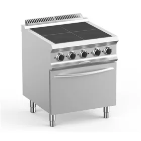   Dexion - Villanytűzhely 4 süllyesztett szögletes főzőlapos,  légkeveréses sütővel 400V 700x730x850 mm szabadonálló (LXPQR77FEV)