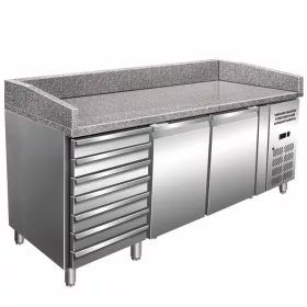   Mastercold - Pizzapult - 2 ajtós, fiókkal, jobboldali aggregáttal, gránit lappal