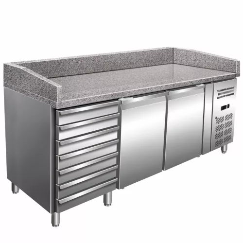 Mastercold - Pizzapult - 2 ajtós, fiókkal, jobboldali aggregáttal, gránit lappal