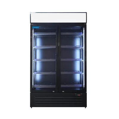 Mastercold - Üvegajtós hűtő megvilágított reklámfelülettel, 2 nyíló ajtóval 900 liter fekete