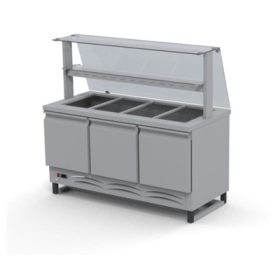   Hűtőpult 4GN 1/1 alsó hűtött tárolóval,  egyenes üveg felépítménnyel köztes polccal, világítással