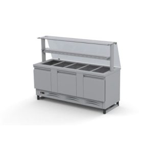   Hűtőpult 5GN 1/1 alsó hűtött tárolóval, egyenes üveg felépítménnyel, köztes polccal világítással